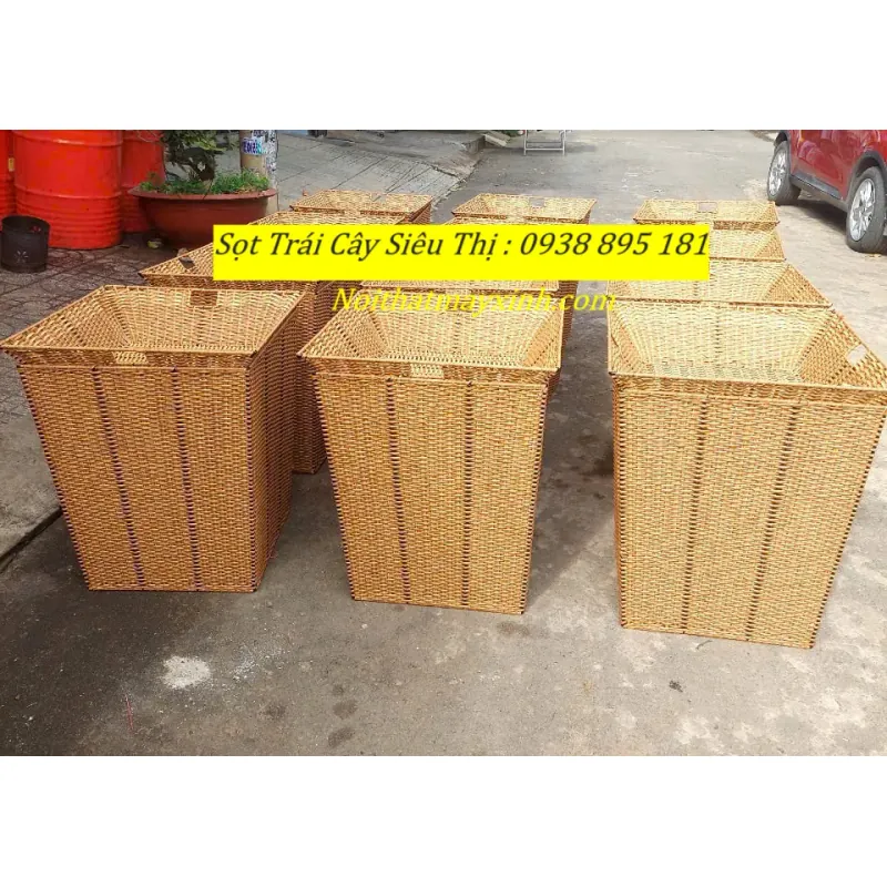 Xưởng sản xuất sọt mây trưng bày trái cây siêu thị màu vàng mây chính hãng 762128