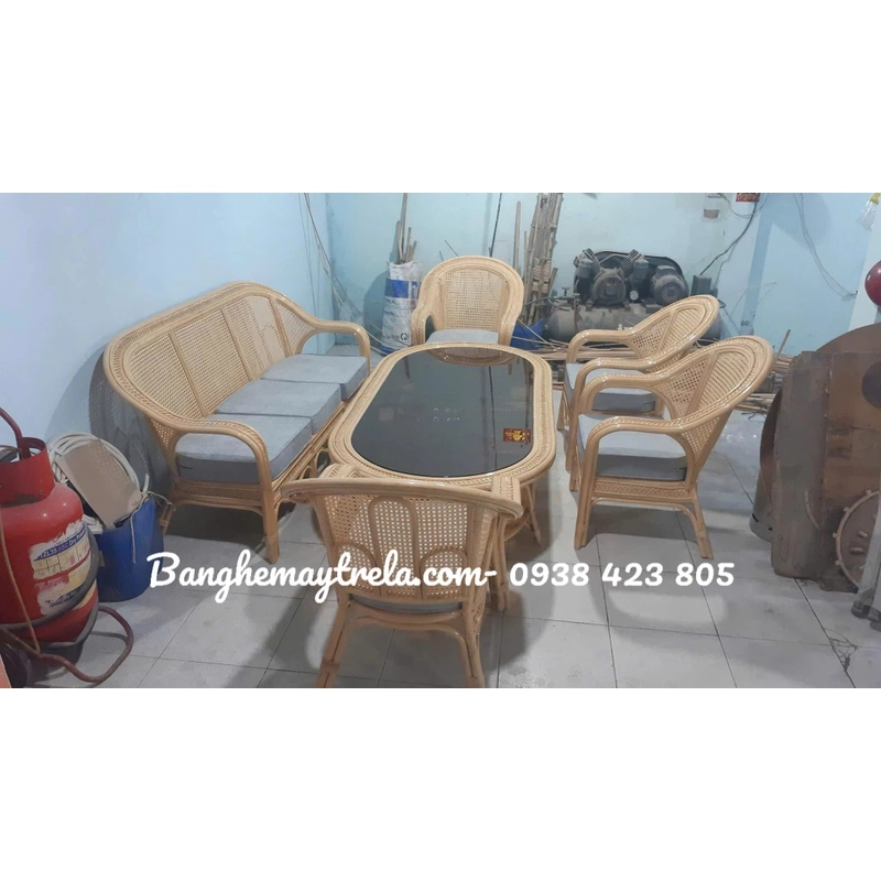 Bàn ghế sofa mây lưới 472912