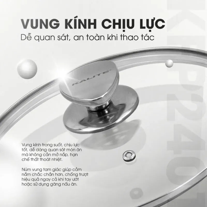 🍳 Chảo Rán Inox Liền Khối Cao Cấp KALITE KFP2401 – Bắt Từ 98%, Kèm Vung Kính Chịu Lực 782575