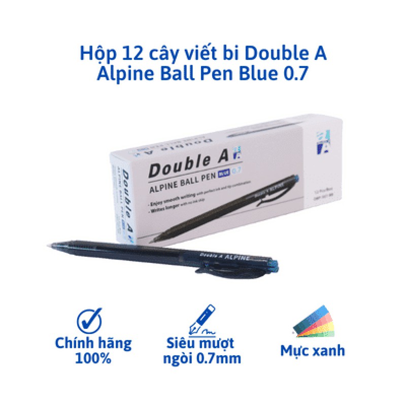 Hộp 12 cây viết bi Double A Alpine Ball Pen Blue 0.7 39916