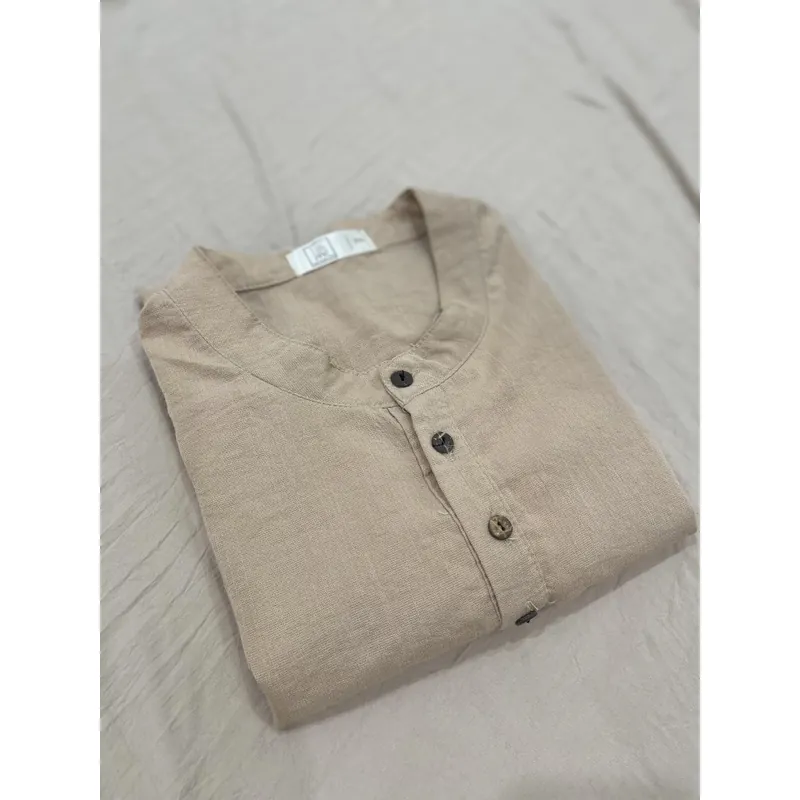 Áo nam cổ tàu chất liệu linen màu be  729069