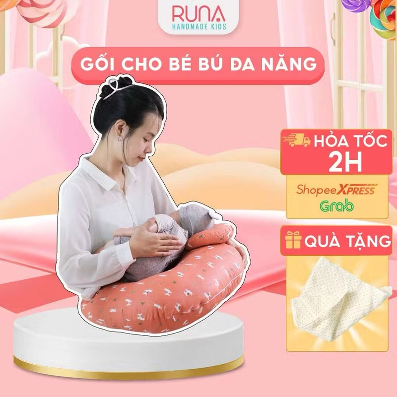 Gối cho bé bú đa năng cao cấp RUNA KIDS cotton Hàn mềm mịn thoáng mát an toàn cho bé 278546