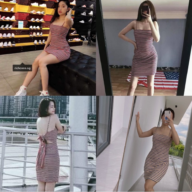 Đầm nữ body sọc hở lưng 8876