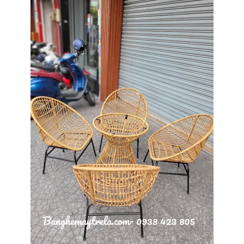 Bàn ghế mây nhựa ngoài trời 706288