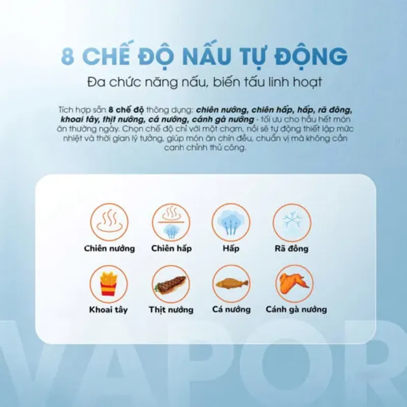 Nồi chiên hơi nước Kalite Vapor 4in1, 8 chế độ nấu tự động 929017