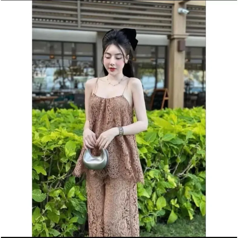 Đồ nữ váy dây mềm mại họa tiết ren màu nâu size M 1024426