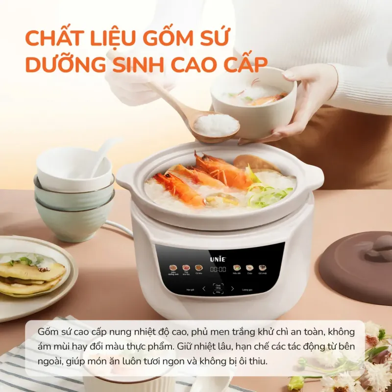 🔥 Nồi kho hầm dưỡng sinh UNIE USC888 – Nắp sứ kép, khóa ẩm vi áp suất 🍲 798101