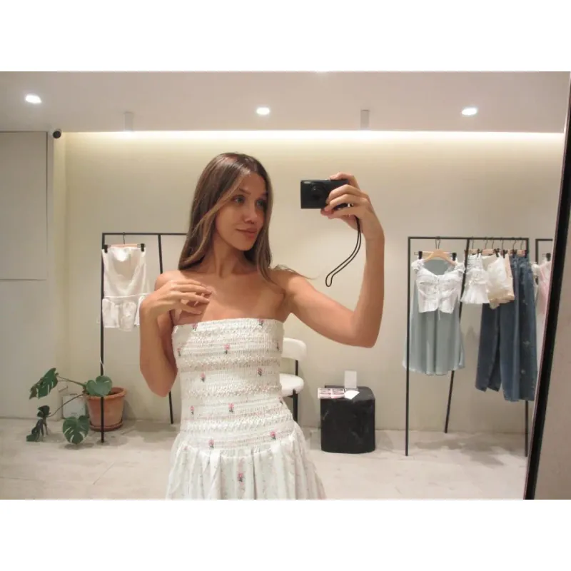 Váy nữ maxi dáng dài chất liệu linen nhẹ nhàng, màu trắng hoa văn 777188