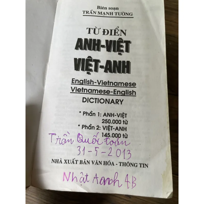 Từ điển Anh Việt, Việt Anh ;1600 trang  1039984