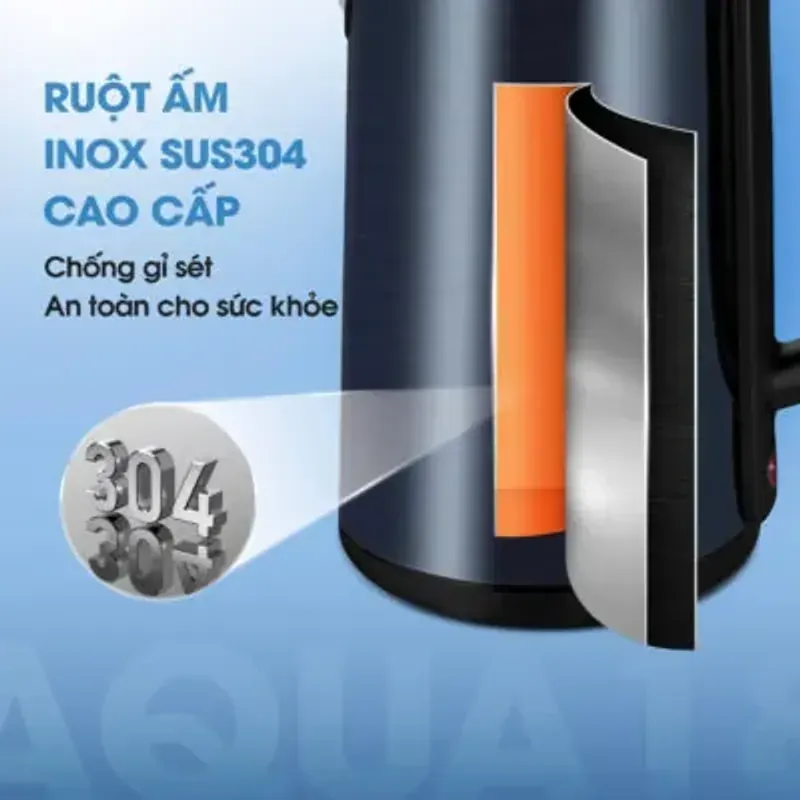 Ấm siêu tốc KALITE Aqua 18 dung tích 1,8L inox 304 an toàn vỏ 2 lớp cách nhiệt 796786