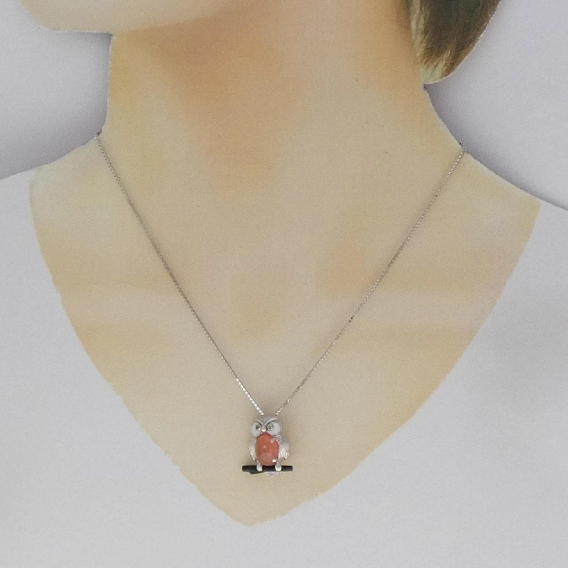 K18WG Cú Mèo Đá Rhodochrosite Dây Chuyền - Hàng hiệu Chính hãng 862129