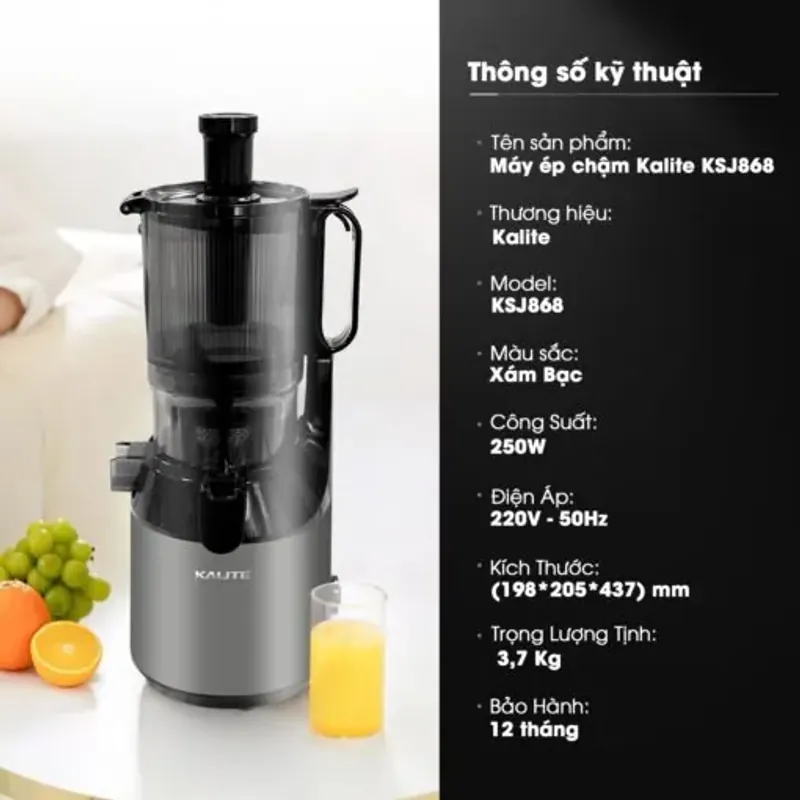 Máy ép chậm KALITE KSJ868 động cơ DC siêu khỏe ép kiệt bã 572352
