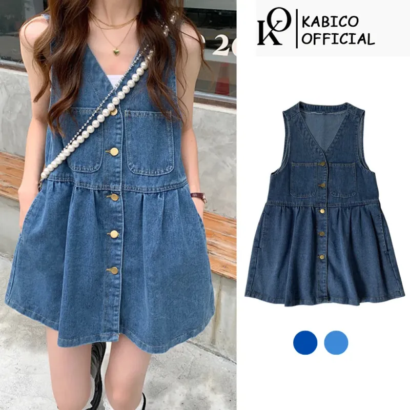 Váy yếm jean nữ Kabico dáng baybudoll, dầm yếm jean demin sát nách phong cách Hàn Quốc_Y4 785368