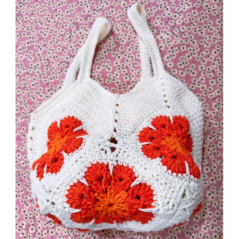 TÚI LEN MÓC TAY HOẠ TIẾT HOA PHƯỢNG ĐỎ - HANDMADE CROCHET BAG 763505