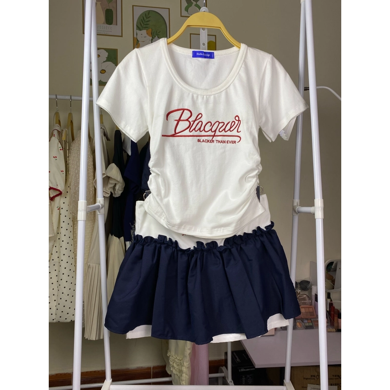 Set áo thun croptop mix chân váy 471091