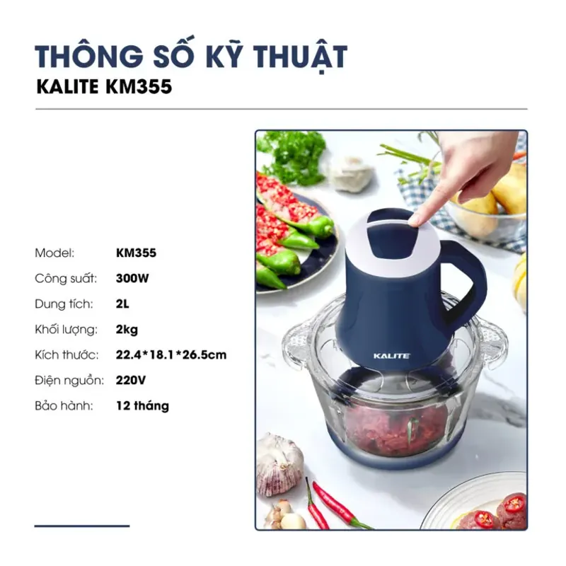 Máy Xay Thịt Kalite KM355 – Đa Năng 2L, Lưỡi Dao Siêu Bén, Xay Cực Nhanh! ⚡ 595780