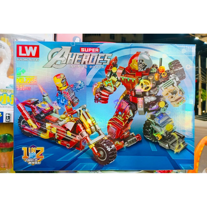 Đồ chơi lắp ráp 2in1 robot siêu anh hùng super heroes và xe máy LW 2156 164207