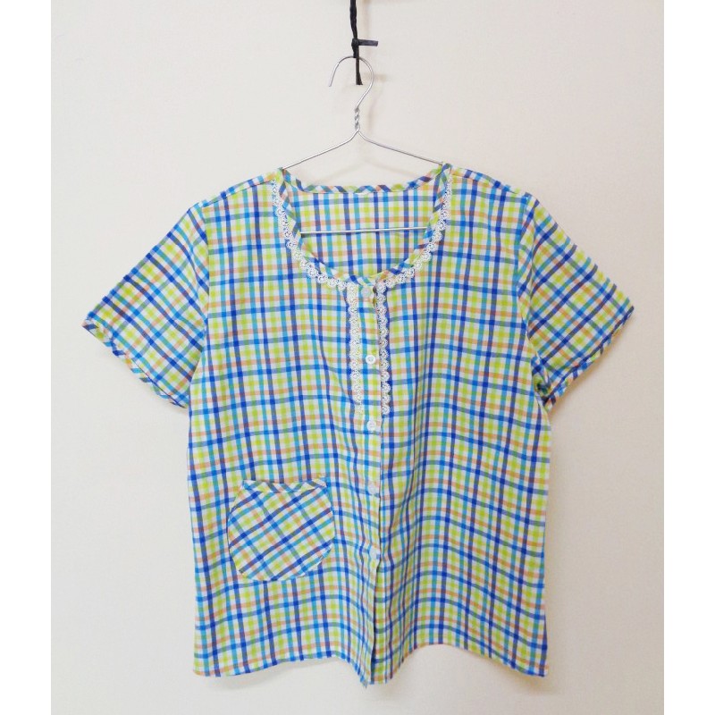 Bộ đồ pijama nữ ngắn tay chất vải kate họa tiết kẻ karo 18822