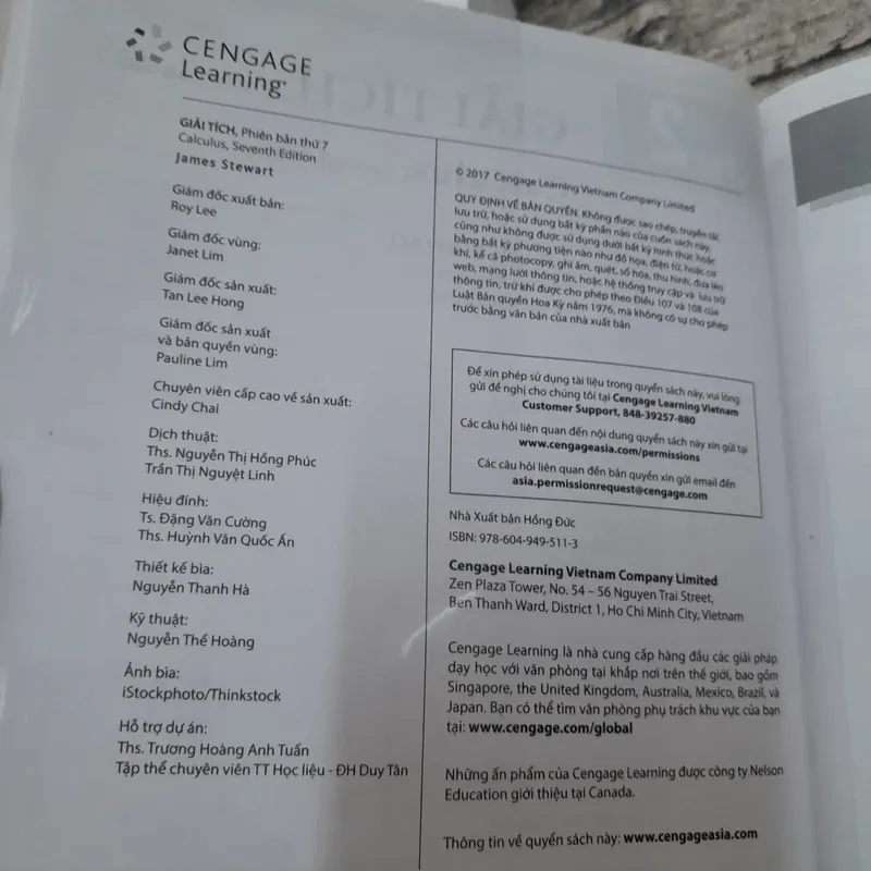 CENGAGE Learning. GIẢI TÍCH TẬP 2 -CALCULUS 7e. Tác giả Giáo sư James Stewart. 726605