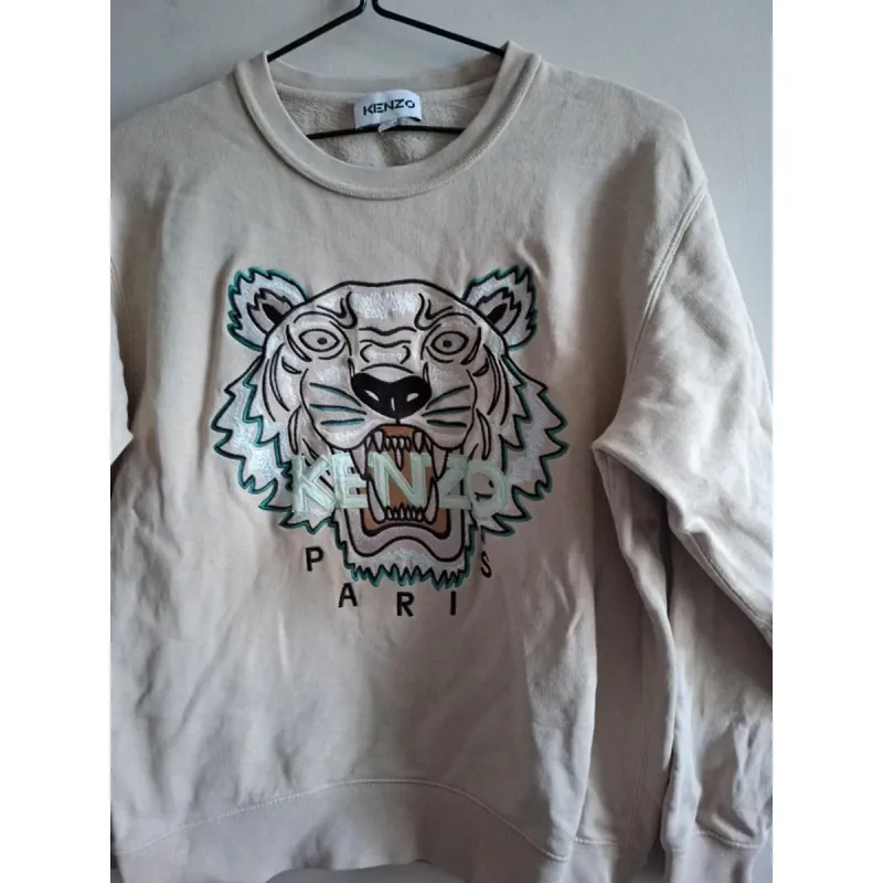 Áo nỉ nữ thêu hình đầu hổ Kenzo màu be size S chính hãng 719292