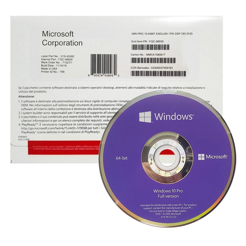 Windows 10 Pro 64-bit Eng Intl 1pk DSP OEI DVD - Hàng Chính Hãng 202812