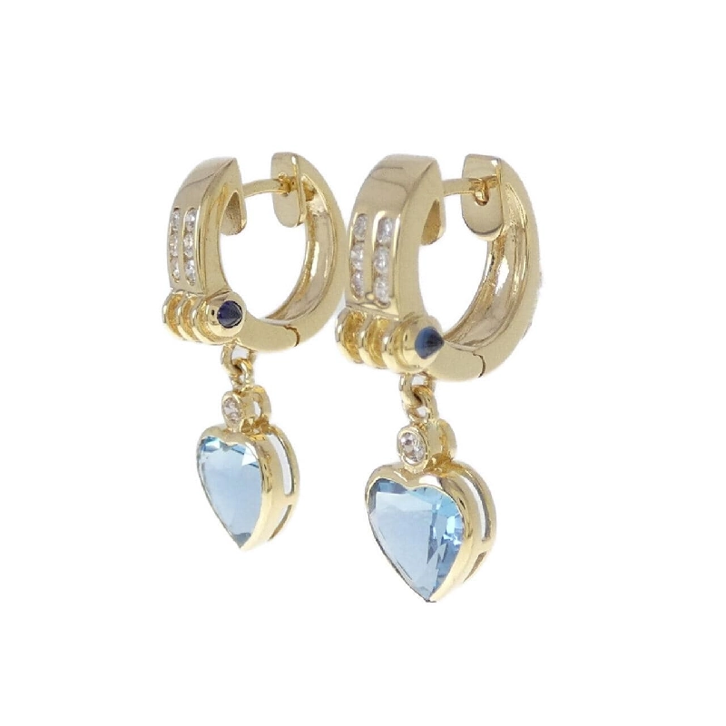 K18YG Bông tai hình trái tim đá Topaz xanh - Hàng hiệu Chính hãng 867068