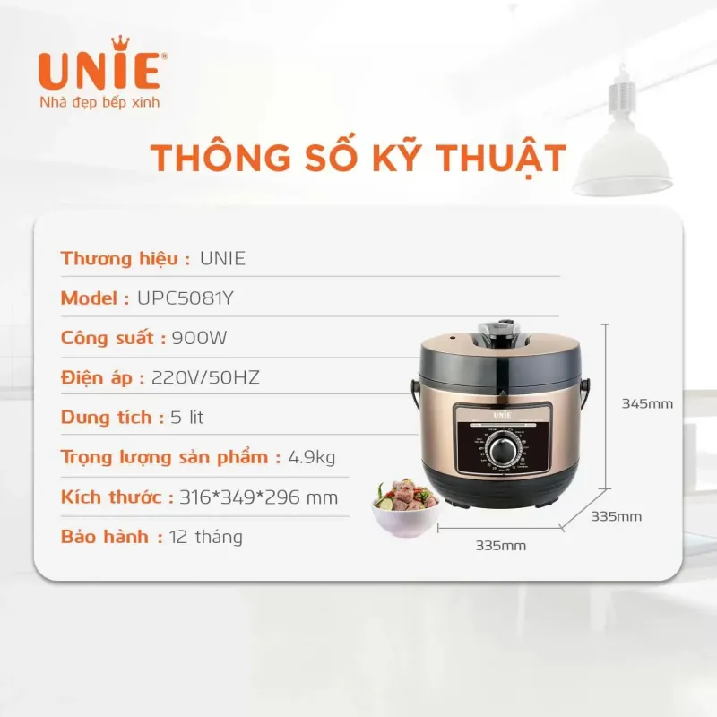 💎 UNIE UPC5081Y – Nồi áp suất điện 5L hầm xương – nấu cháo – nấu đậu nhanh gấp 3 lần! 715282