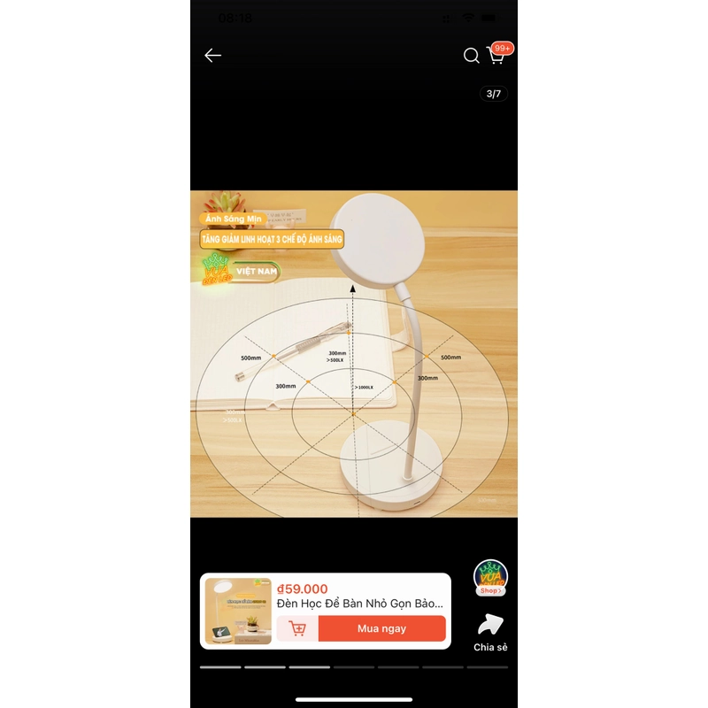 Đèn Học Để Bàn Tích Điện Chống Cận 3 Chế Độ Sáng Cảm Ứng Thông Minh- không kèm dây sạc 384244