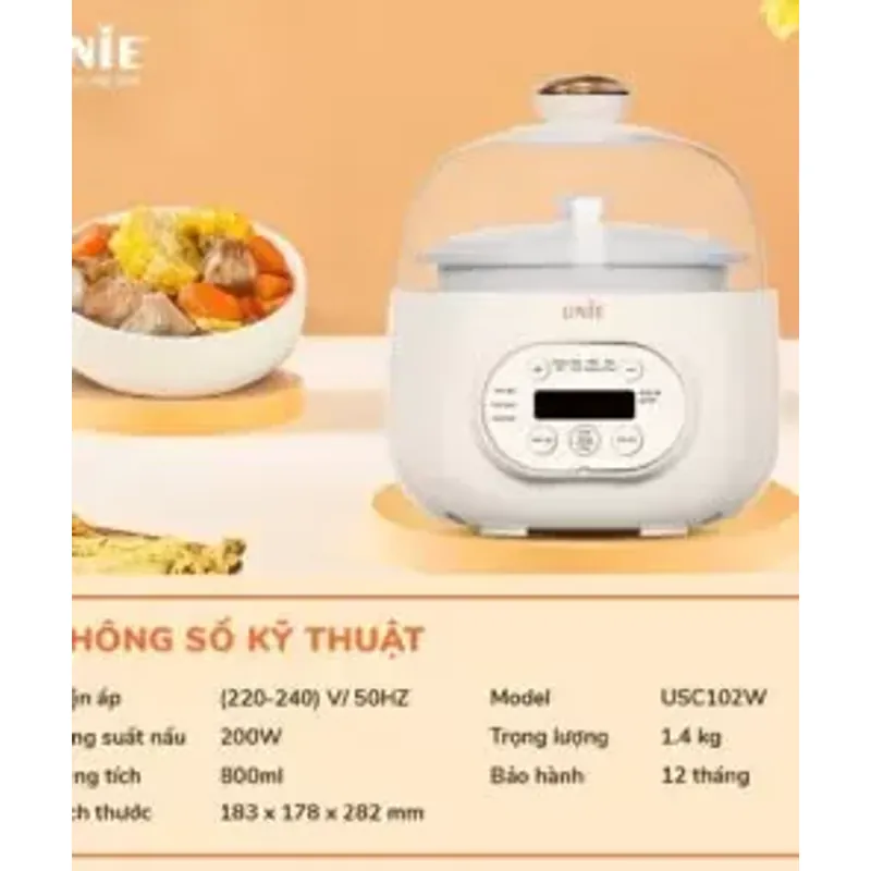 Nồi nấu chậm UNIE USC102W – Thố gốm Ceramic cao cấp, giữ trọn dinh dưỡng! 🍲✨ 716013