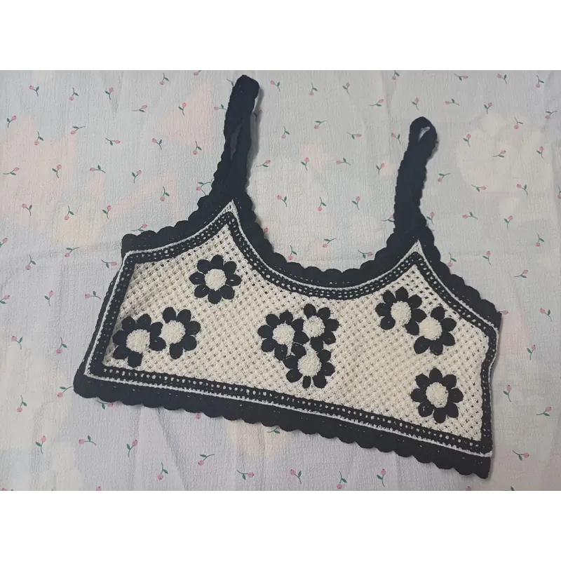 ÁO 2 DÂY ĐI BIỂN HỌA TIẾT HOA XINH - VIỀN ĐEN 739897