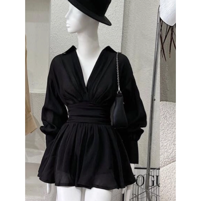 Đầm sơmi chiết eo kèm áo ống màu đen size L new 522985