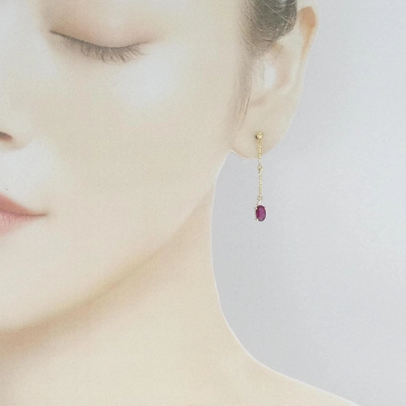 K18YG Đá Tourmaline Rubelite Bông Tai - Hàng hiệu Chính hãng 877158