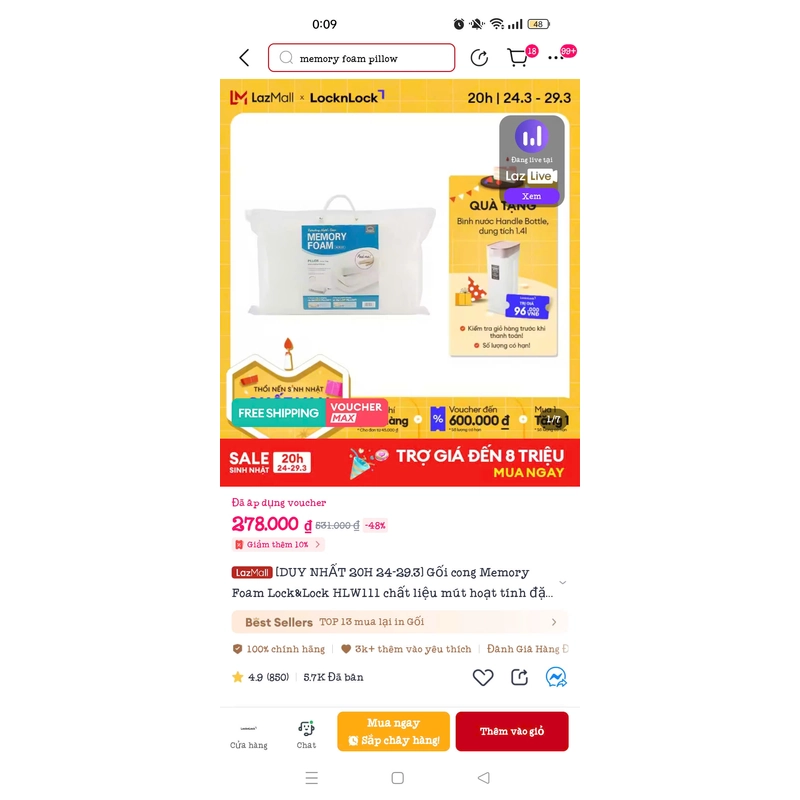 Gối Lock&lock - new 100% 445588