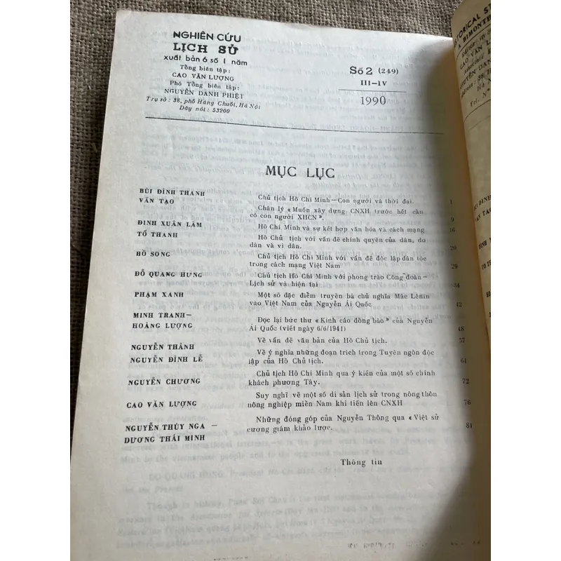 Nghiên cứu lịch sử - số 2-1991; khổ lớn ; số đặc biệt về hồ Chí Minh 679765