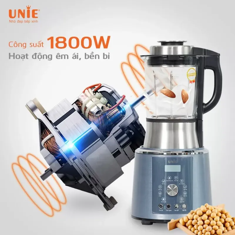 ⭐ Máy làm sữa hạt UNIE V1S – 1,75L, công suất 1800W, 9 chương trình nấu đa năng! 715004