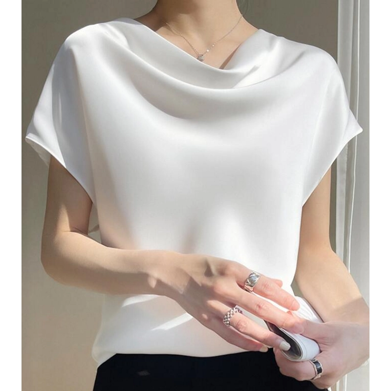 [Mới] Áo lụa cổ đổ dáng suông 2 màu đen, trắng 416652
