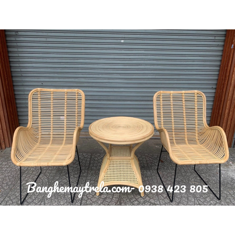 Bàn ghế mây chân sắt uống trà 454921