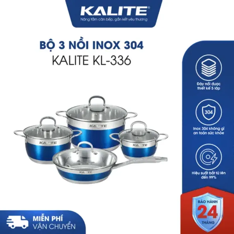 Bộ nồi chảo KALITE KL-336 inox cao cấp siêu bền đáy 5 lớp 721017