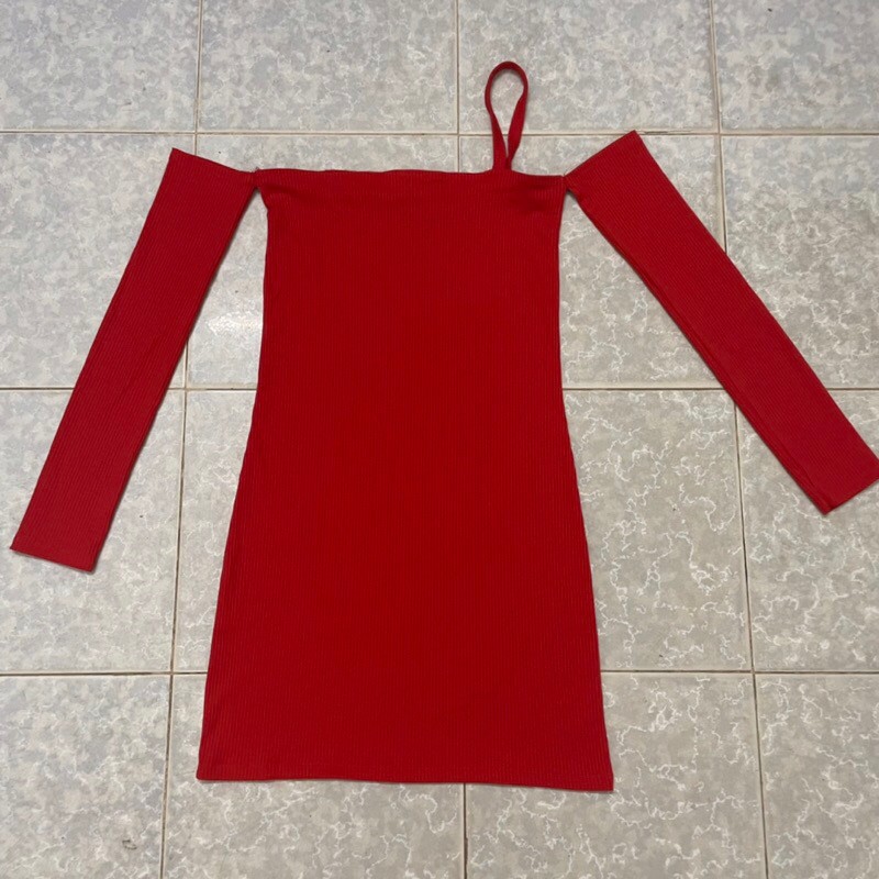 Váy đầm len đỏ trễ vai tiểu thư sexy ulzzang freesize 80008