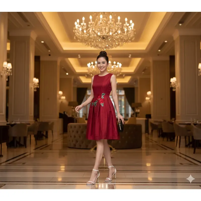 Đầm xòe gấm thêu hoa 709185