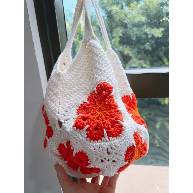 TÚI LEN MÓC TAY HOẠ TIẾT HOA PHƯỢNG ĐỎ - HANDMADE CROCHET BAG 763505