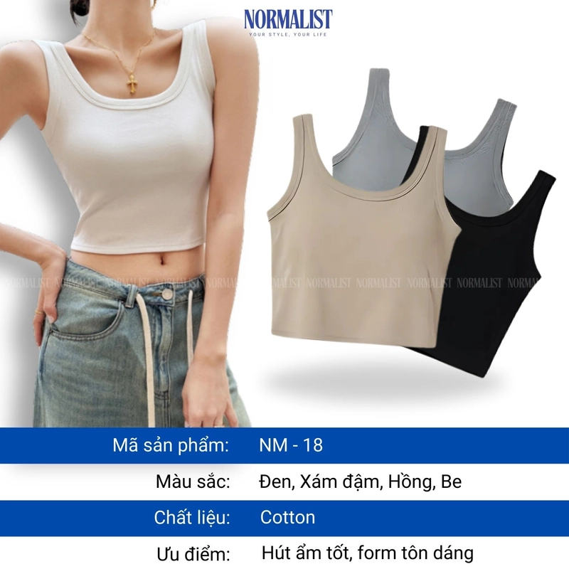 Áo ba lổ nữ Normalist có mút nâng ngực bảo vệ vòng 1, chất cotton mềm mại thoáng mát da 314269