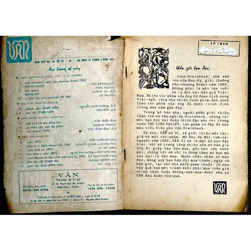Đọc văn JOHN STEINBECK - Tạp chí Văn miền Nam VN trước 1975 1029116