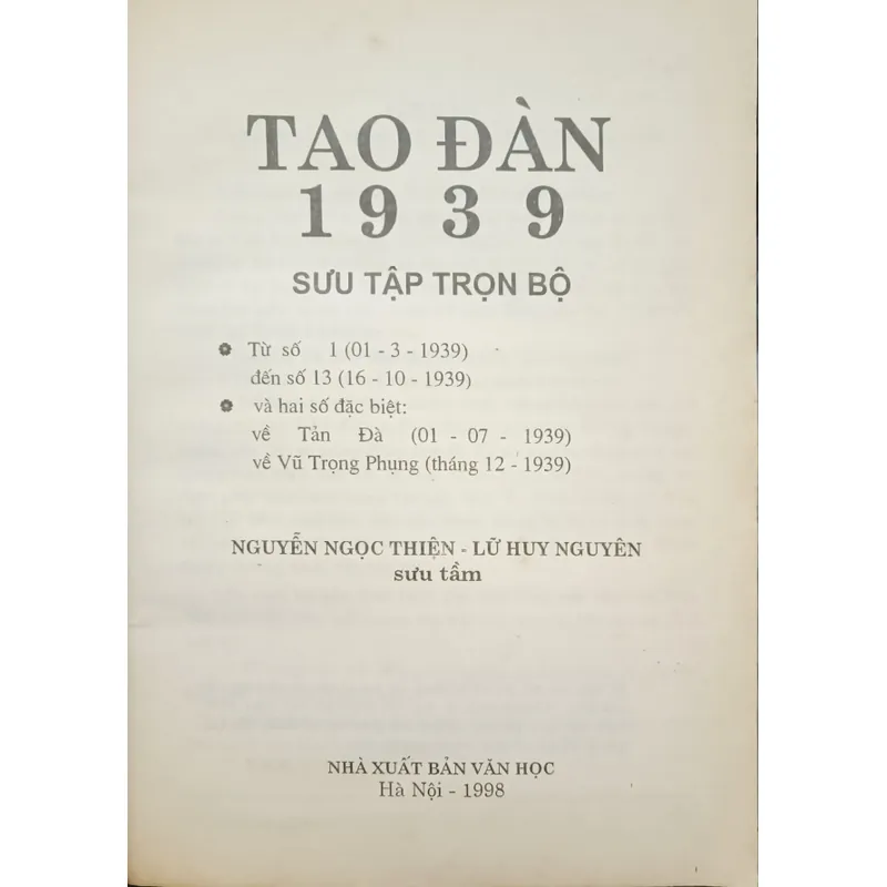 Tao Đàn 1939 (trọn bộ hai tập) 604351
