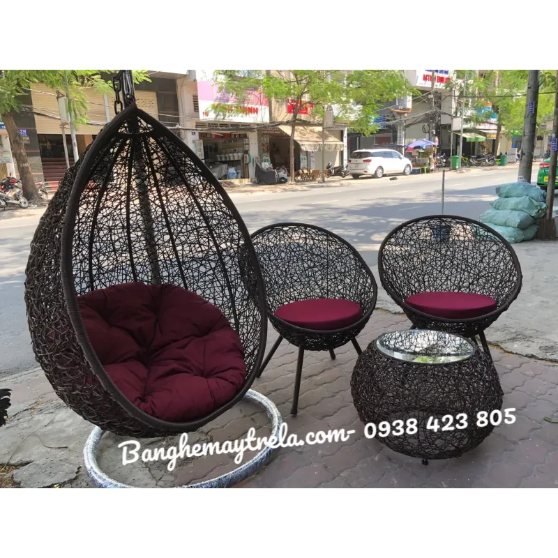 Xích đu kèm bàn ghế ban công mây nhựa 1008059