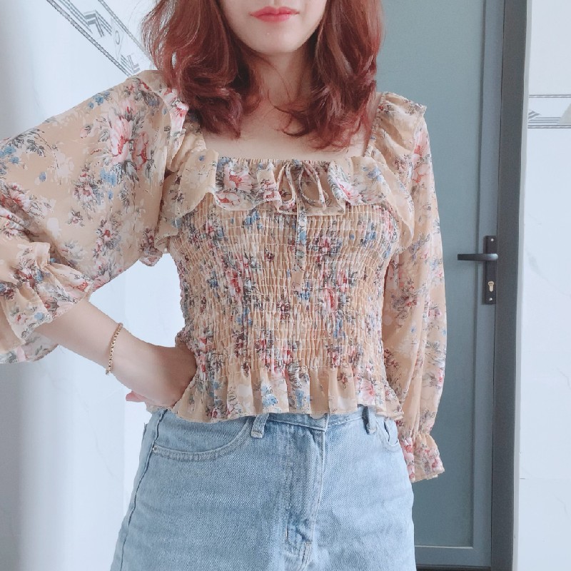 Áo hoa chiffon tay phồng siu xinh 15419