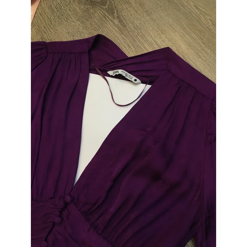 [Siêu Phẩm Hiệu Auth] Đầm váy vintage Za.ra cổ V nhún eo tay bồng 2 khuy hottrend 696768