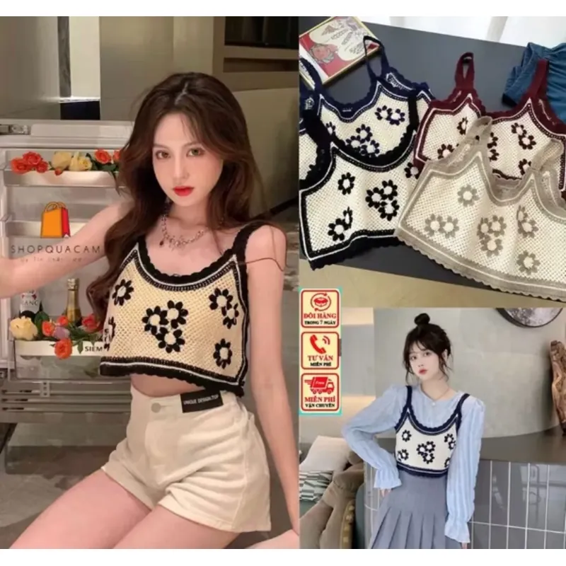 ÁO HAI DÂY ĐI BIỂN HỌA TIẾT HOA - VIỀN ĐEN 739059