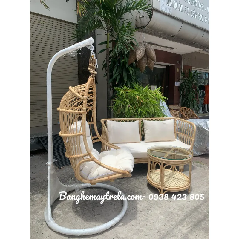 Combo bàn ghế kèm xích đu mây 674211