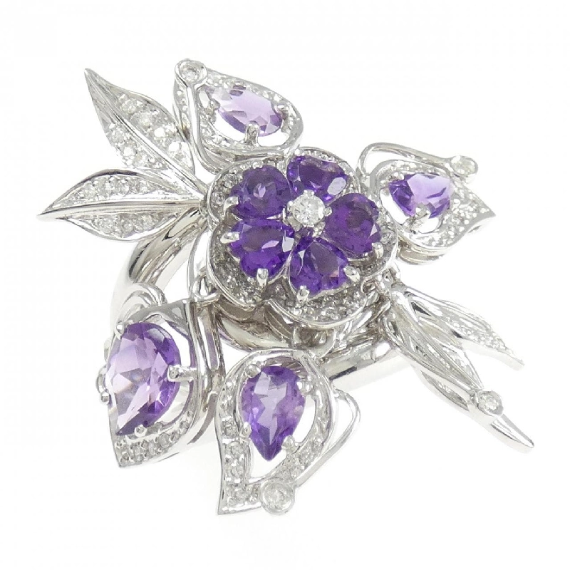 Nhẫn hoa Amethyst K18WG - Hàng hiệu Authentic 851279